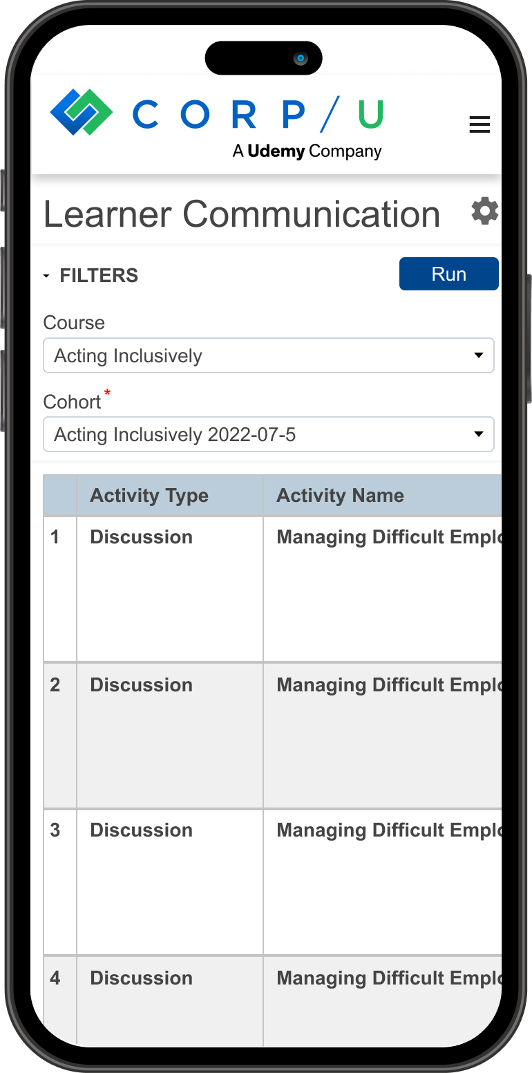 Learner communication report mobile mockup
